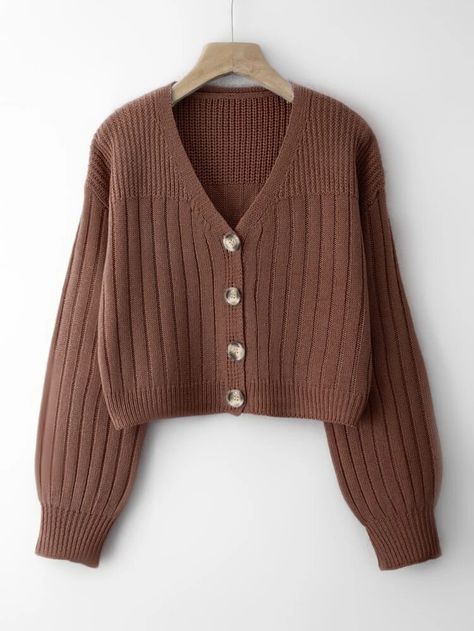 Drop Shoulder Button Through Cardigan | SHEIN USA Woolen Sweater Design, Plain Cardigan, Woolen Clothes, Woolen Sweater, Steampunk Dress, Woolen Dresses, Drop Shoulder Cardigan, Holiday 2024, Woolen Sweaters