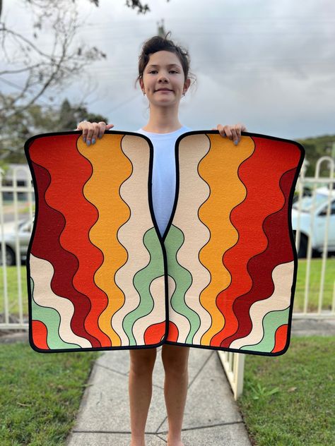 Retro Sun Ray Car Floor Mat, Hippie Car Mat, Car Accessories For Women, Stoner Gifts, Retro Car Accessories, Interior Car Decor, Vintage Car -  #accessories #Car #decor #Floor #Gifts #hippie #interior #Mat #Ray #Retro #Stoner #Sun #vintage #Women Groovy Car Interior, Colorful Car Decor, Eclectic Car Decor, Maximalist Car Decor, 70s Car Interior, Retro Car Accessories, Orange Car Decor, Beach Car Accessories, Cute Car Mats