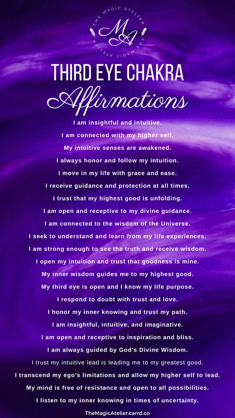 Positive affirmations to heal and open your Third Eye Chakra and increase your intuition 3rd Eye Affirmations, Third Eye Chakra Healing Affirmations, 3rd Eye Chakra Affirmations, Open Third Eye Spell, How To Open Your Third Eye Spiritual, Chakra Statements, Opening The Third Eye, Third Eye Affirmations, How To Open Your Third Eye