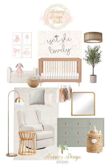 Neutral And Gold Nursery, Neutral And Blush Nursery, Pastel Pink Nursery Ideas, Nursery Design Studio, Studio Mcgee Nursery Ideas, Nursery Vision Board, Girl Nursery Mood Board, Apartment Baby Nursery, Amazon Nursery