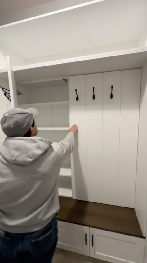 📍Beamsville, ON 📍 Delivered & Installed this Mudroom with hidden storage! Looking for custom cabinets? 🚨Contact us… | Instagram Cabinets Mudroom, Joel Sunny, Mudroom Kitchen, Storage Unit Design, Mudroom Closet, Hidden Cabinet, Diy Furniture Decor, Laundry Room Renovation, Mud Room Storage