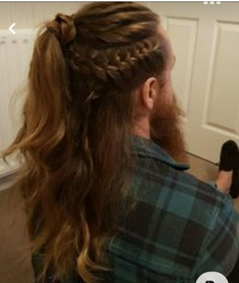 Men’s Wedding Hair Long, Men’s Braids Hairstyles Viking, Long Hair Men Wedding Style, Vikings Braids Men, Witcher Hairstyles Men, Wedding Hairstyles For Men With Long Hair, Men Long Hairstyles Wedding, Viking Wedding Hair Men, Viking Hair Men Braids