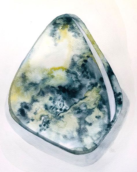 Agate Watercolor, Watercolor Rocks, Green Moss Agate, Rocks And Gems, On Beach, Color Therapy, Moss Agate, Mother Nature, Agate