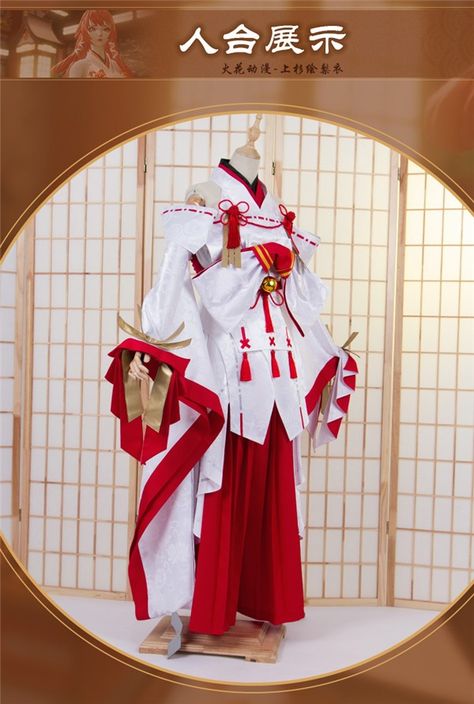 Japanese Battle Outfit, Shrine Maiden Outfit Character Design, Kitsune Outfit Ideas, Kitsune Clothes, Kitsune Kimono, Erii Uesugi, Kitsune Outfit, Miko Outfit, Hakama Kimono