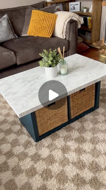 Ikea Coffee Table Hack, Easy Coffee Table, Coffee Table Hacks, Ikea Ad, Ikea Coffee, Ikea Coffee Table, Frenchic Paint, Marble Vinyl, Ikea Couch