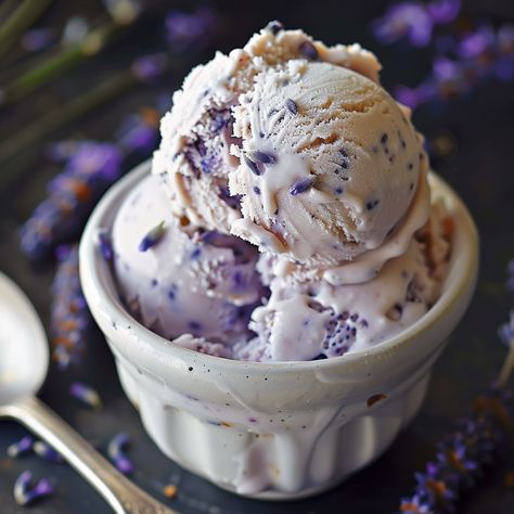 Honey Lavender Ice Cream Lavender Honey Ice Cream Recipe, Lavender Ice Cream Recipe, Honey Lavender Ice Cream, Freezer Treats, Honey And Lavender, Lavender Honey Ice Cream, Ice Cream Smoothie, Honey Ice Cream, Lavender Ice Cream