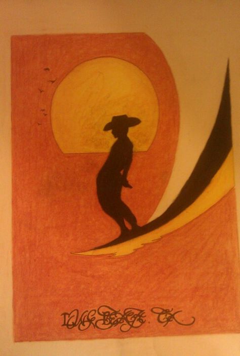 Surfing Cowboy....chalk pastel..by: Rene Puentes... Beach Cowgirl Tattoo, Surfer Cowboy Aesthetic, Surf Cowboy Aesthetic, Coastal Cowgirl Painting Ideas, Costal Cowboy Aesthetic, Coastal Cowboy Decor, Coastal Cowboy Aesthetic, Surfer Cowboy, Surf Cowgirl