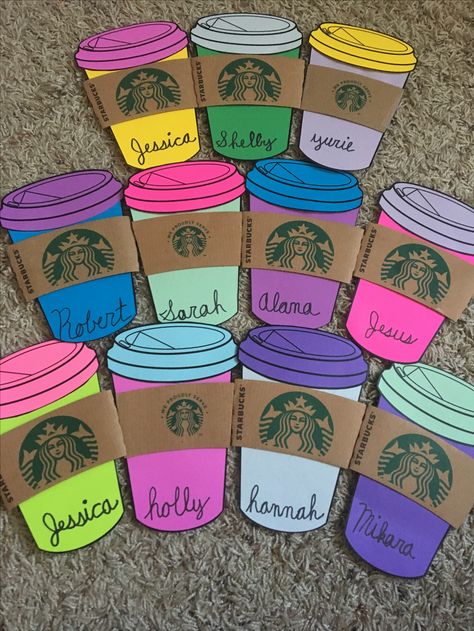 Diy Starbucks Decorations, Starbucks Door Decs, Coffee Door Decs, Starbucks Classroom Door, Starbooks Cafe Classroom, Ra Door Decs College Name Tags, Ra Floor Themes Door Decs, Ra Name Tags Ra Door Decs, Ra Door Decs Disney