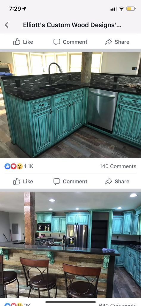 Teal Countertops, Teal Kitchen Ideas, Teal Kitchen Decor, Teal Kitchen, Pink Kitchen, Kitchen Paint, Teal And Pink, Country Living, First Home