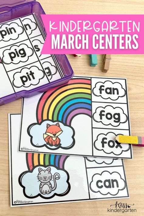 March Literacy Activities, March Math Centers, Kindergarten Reading Centers, Kindergarten March, Writing Center Kindergarten, Centers Kindergarten, Centers For Kindergarten, Subtraction Kindergarten, Miss Kindergarten