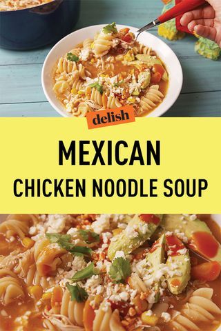 Mexican Chicken Noodle Soup Pin Chicken Noodle Soup Mexican, Mexican Chicken Noodle Soup Recipe, Mexican Chicken Noodle Soup, Southwest Chicken Soup, Crockpot Soups, Tex Mex Chicken, Mexican Soup Chicken, Bisque Recipe, Mexican Chicken