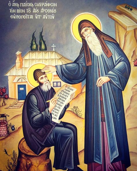 Saint Paisios writing the life of his spiritual predecesso Saint Paisios, Orthodox Iconography, Orthodox Saints, Byzantine Iconography, Kalki Avatar, Holy Mountain, The Holy Mountain, Orthodox Christian Icons, Light Icon