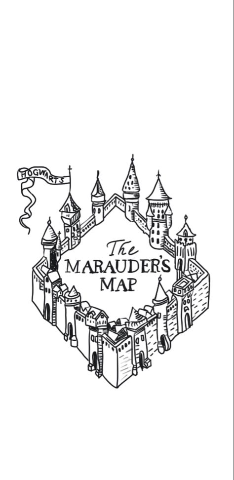 Harry Potter Marauders Map Tattoo, Marauders Coloring Page, Marauders Art Simple, Marauders Drawings Easy, Moaning Myrtle Printable, Marauders Map Drawing, Simple Harry Potter Drawings, Marauders Doodles, Map Inktober