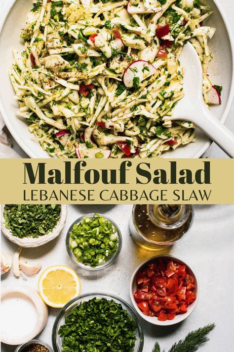 Malfouf Salad, Cabbage Salad Recipe, Turkish Salad, Lebanese Salad, Middle Eastern Salads, Greek Dinners, Cabbage Salad Recipes, Middle East Recipes, Lebanese Cuisine