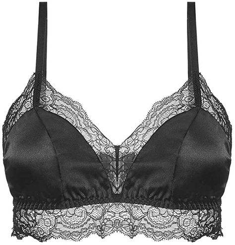 SilRiver Women's Silky Satin Wireless Bra Lace Bralette with Removable Pads Summer Bra - Tshirts (Medium, White) at Amazon Women’s Clothing store Lace Cami Bra, Silk Bralette, Satin Bralette, Lace Weave, Cami Bra, Pretty Bras, Satin Bra, Bra Lace, Bralette Tops