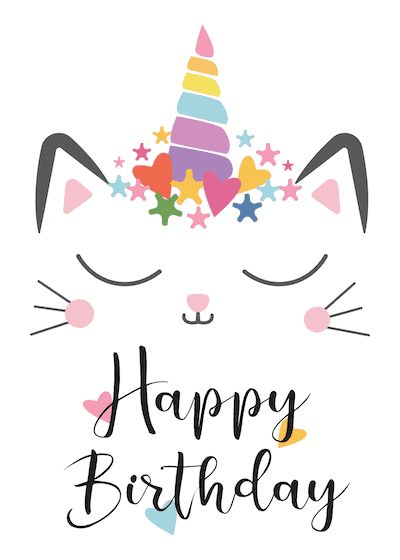 Printable Birthday Cards Kawaii Caticorn for Kids Printable Birthday Cards, Free Printable Birthday Cards, Happy Birthday Coloring Pages, Happy Birthday Cat, Unicorn Birthday Cards, Happy Birthday Kids, Happy Birthday Cards Printable, Happy Birthday Printable, Free Birthday Card