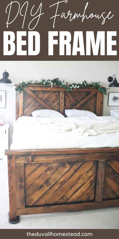 Diy Farmhouse Bed Frame, Make New Wood Look Old, Restoration Hardware Bed, King Size Bed Frame Diy, Queen Bed Frame Diy, Diy Farmhouse Bed, Diy King Bed, Diy King Bed Frame, Wood Bed Frame Diy