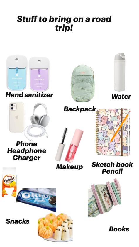 Long Road Trip Essentials For Teens, Road Trip Stuff, Road Trip Essentials For Kids, Road Trip Supplies, Trip Essentials Packing Lists, Road Trip Necessities, Road Trip Bag, Road Trip Kit, Travel Essentials Roadtrip