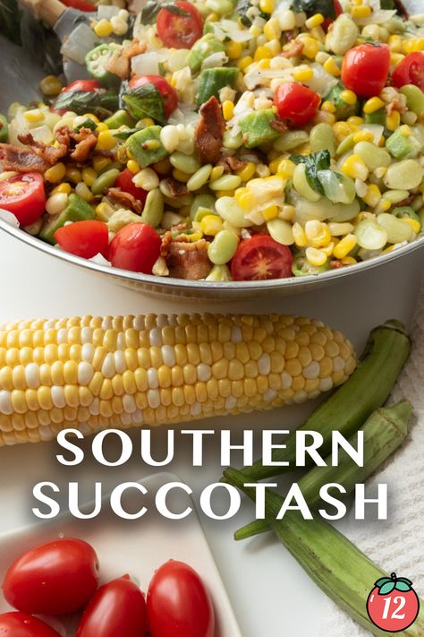 Southern Succotash Recipe, Succotash Recipe Southern, Succotash Recipes, Southern Succotash, Succotash Recipe, Gluten Free Milk, 12 Tomatoes Recipes, Southern Cuisine, Garden Vegetables