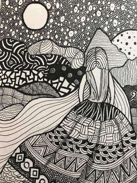 Vignette Drawing, Unique Zentangle Drawings, Line Art Lesson, Markers Drawing Ideas, Countryside Art, Doddle Art, Glass Painting Patterns, Canvas Art Quotes, Pen Pattern