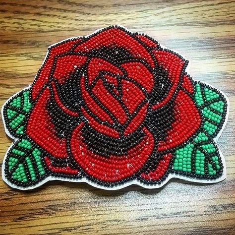 First rose I ever made almost 2 years ago . . . . #nativepride #powwow #bead #beaded #beading #beads #native #nativeart #nativebeads… Rosé Hair, Beaded Rose, Native American Beadwork Patterns, Beaded Flowers Patterns, Native Beading Patterns, Beadwork Designs, Beaded Earrings Tutorials, Native Beadwork, Bead Sewing