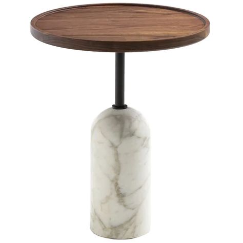 Ekero Round Caneletto Walnut Side Table | Porada | LuxDeco.com Round Coffe Table, Round Nightstand, Round Wood Side Table, Italian Side, Pedestal Side Table, Marble End Tables, Walnut Side Tables, White Carrara Marble, Brass Side Table