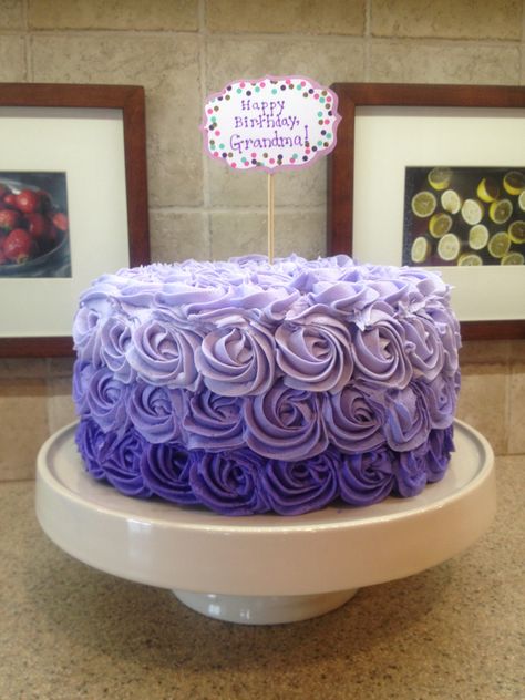 Purple Rosette Cake Ombre, Ombré Cakes, Purple Ombre Cake, Ombre Rosette Cake, 24th Birthday Cake, Cake Purple, Buttercream Birthday Cake, Purple Cakes Birthday, 8th Birthday Cake