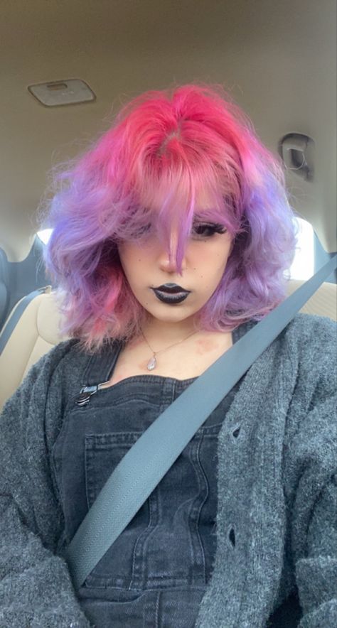 Cool Ways To Dye Your Hair Ideas, Pink N Purple Hair, Split Dyed Hair Pink And Purple, Pink Roots Purple Hair, Purple Hair With Pink Highlights, Purple Split Dye, Purple And Pink Hair, Purple And Green Hair, Purple Pink Hair