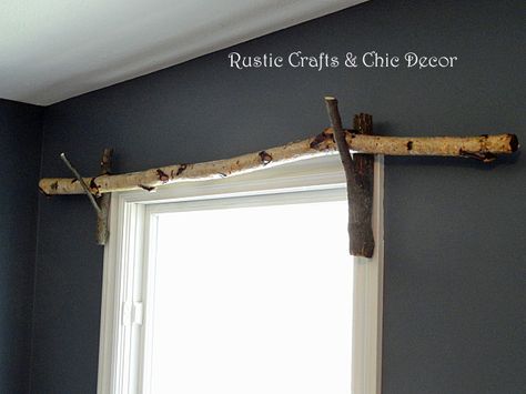 Win! Loving this. I have plenty of raw material in my back yard :) Branch Curtain Rods, Rustic Curtain Rods, Diy Curtain Rods, Deco Champetre, Rustic Crafts, Rustic Curtains, Diy Curtains, Curtain Decor, Curtain Rod