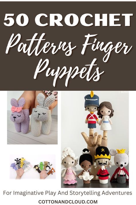 Crochet Patterns Finger Puppets Crochet Finger Puppets, Adventure Crafts, Finger Puppet Patterns, Puppet Patterns, Bamboo Yarn, Tiny Tales, Finger Puppets, Chain Stitch, Imaginative Play