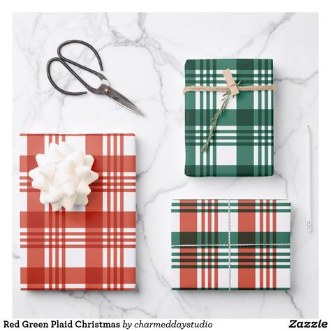 Red Green Plaid Christmas Wrapping Paper Sheets Plaid Christmas Wrapping, Plaid Wrapping Paper, Modern Wrapping Paper, Blue Wrapping Paper, Santa Patterns, Buffalo Plaid Pattern, Red Tartan, Xmas Party, Christmas Wrapping Paper