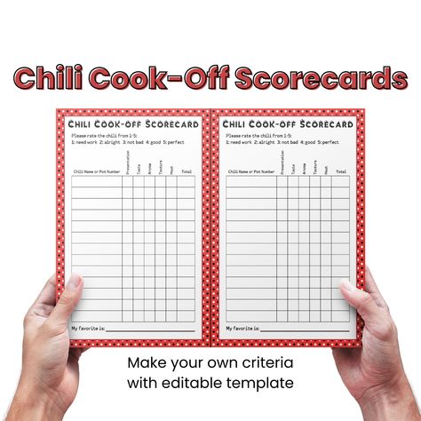 Chili Cook Off Judging Sheet, Chili Cook Off Score Card, Chili Cook Off Decorations, Food Competition, Chili Cookoff, Cooking Competition, Chili Cook Off, Food Contest, Team Building Events