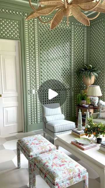 jenkins interiors on Instagram: "lattice give thanks. #customlatticework #sunroom" Lattice Sunroom, Lattice Ceiling, Green Sunroom, Jenkins Interiors, Coffee Shop Counter, Lattice Wall, Shop Counter, Green Paint Colors, Green Rooms