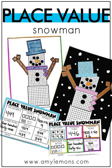 Add some fun winter-theme activities to your math lessons this place value snowman idea from Amy Lemons! students will practice this math skill with a fun snowman craft and printable. You can also grab a free snowy digits math printable! Winter Math Activities, Amy Lemons, Place Value Activities, Snowmen Activities, Creative Math, Base Ten Blocks, Math Blocks, Math Place Value, Math Activities For Kids