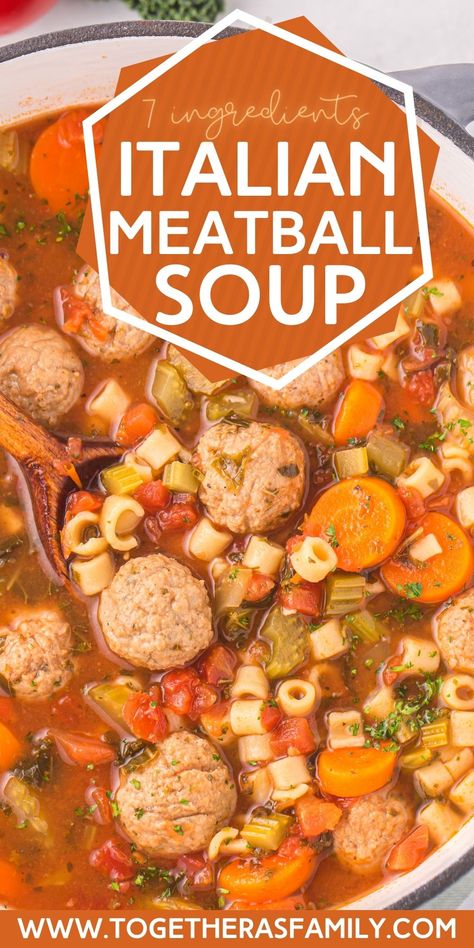 Looking for a hearty and flavorful soup that's quick and easy to make? You need to try our Italian Meatball Soup! Packed with savory Italian meatballs, vegetables, and ditalini pasta. It's a delicious and satisfying meal for dinner - the best part is that you only need 7 easy ingredients! Soup Ditalini, Mini Meatball Soup, Dinner Soup Recipes, Italian Subs, Easy Italian Meatballs, Meal For Dinner, Italian Meatball Soup, Homemade Italian Meatballs, Soup For Dinner