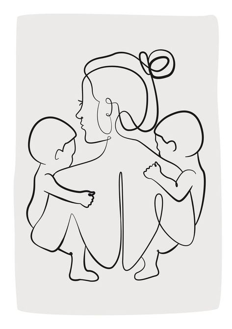 Mother Of Twins, Art Abstrait Ligne, Twin Mum, Mum Tattoo, Twin Tattoos, Minimalist Line Drawing, Mom Tattoo Designs, Mommy Tattoos, Mother Tattoos