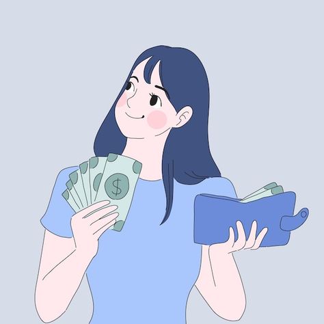 Money Cartoon Drawing, Money Illustration Art, Business Woman Drawing, Business Woman Illustration, Girl With Money, Business Drawing, Money Cartoon, Money Planning, Money Illustration