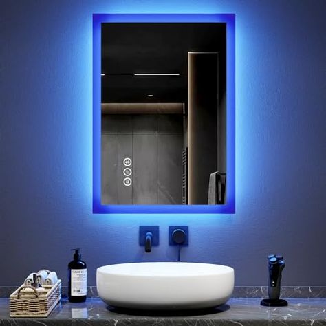 Blue Atmosphere, Bathroom Led Mirror, Illuminated Bathroom Mirror, Bathroom Led, Room Dressing, Wall Mounted Bathroom Vanity, Mounted Bathroom Vanity, Bathroom Mirror Lights, Mirror With Led Lights