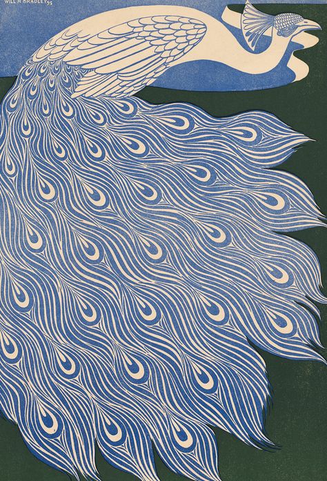 Retro Art Prints, Art Nouveau Illustration, Retro Kunst, Art Nouveau Poster, Peacock Painting, Peacock Art, Blue Poster, Japanese Embroidery, Modern Poster