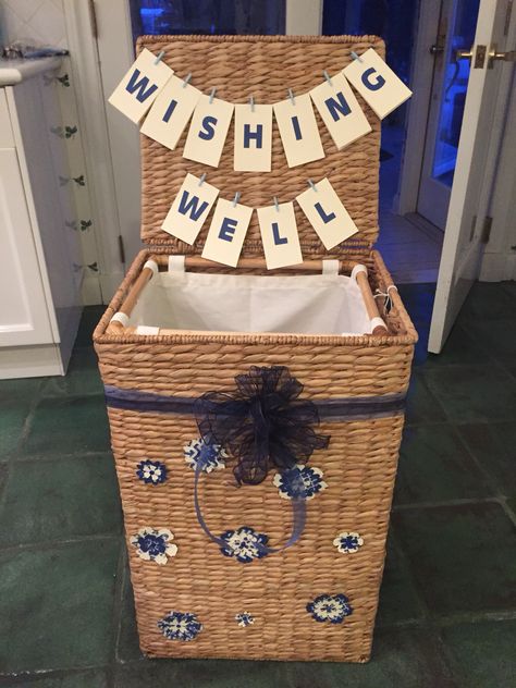 Beautiful wishing well and wishing well hamper is also a gift Wishing Well Ideas Diy, Wishing Well Baby Shower, Bridal Shower Wishing Well, Bridal Hamper, Wishing Well Bridal Shower, Wishing Well Ideas, Well Ideas, Bridal Shower Wishes, Wedding Gift Hampers