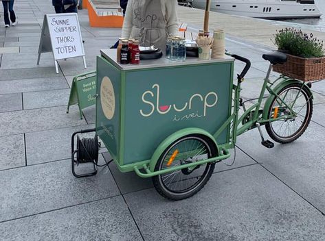 Soup Bikes Soup Shop Interior, Coffee Bike Cart, Coffee Bike Design, Bicycle Food Cart, Coffee Booth, Bicycle Cart, Bicycle Cafe, Food Bike, Bar On Wheels