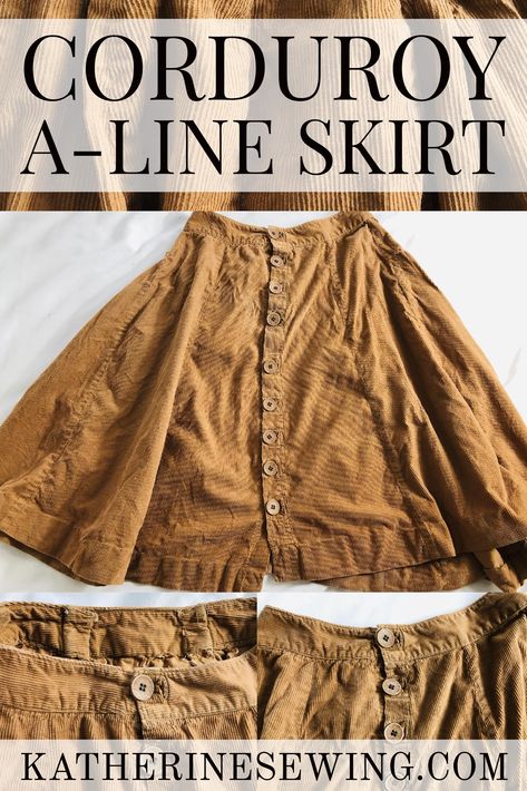 Skirts Sewing Ideas, A-line Skirt Pattern, Hobbit Sewing Pattern, Corduroy Skirt Pattern, Corduroy Sewing Projects, Button Down Skirt Pattern, Button Skirt Pattern, Hobbitcore Fashion, Skirt Sewing Pattern Free