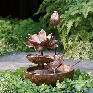 Blooming Lotus Fountain Lotus Fountain, Boxwood Garden, Garden Water Fountains, Falling Water, Electric Water Pump, Blooming Lotus, Water Fountains Outdoor, Cloth Store, Lawn Edging