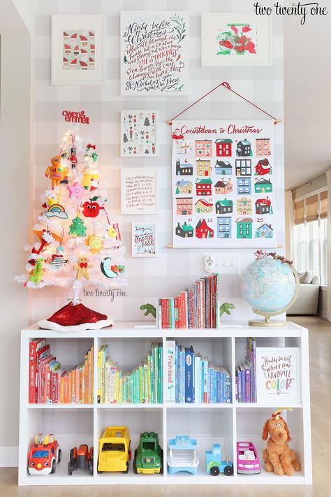 Playroom decorated for Christmas! Lots of fun Christmas touches! #christmas #playroom #kids #santa #tree #advent Christmas Playroom, Diy Kallax, After Christmas Sales, Kitchen Ikea, Boys Playroom, Kallax Ikea, Christmas Room, Big Girl Rooms, Toddler Room