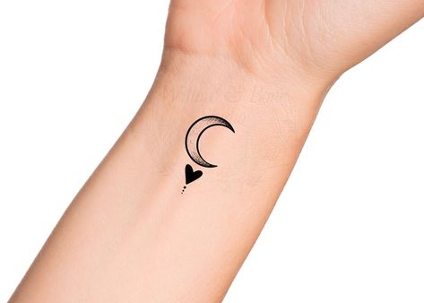 Moon Dotwork, Half Moon Tattoo, Luna Tattoo, Wrist Bracelet Tattoo, Tattoo 3d, Small Moon Tattoos, Tattoo Moon, Heart Temporary Tattoos, Crescent Moon Tattoo