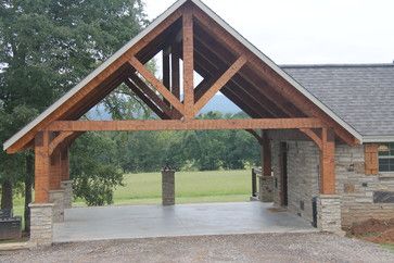 Hand hewn timber frame carport - Rustic - Shed - Nashville - by Appalachian Log and Timber Homes Carport Modern, Rustic Shed, Carport Garage, Carport Designs, Outdoor Pavilion, Mountain Decor, Barndominium Floor Plans, Timber House, Metal Building Homes