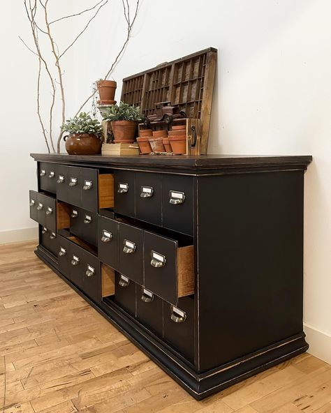 Black Apothecary Cabinet, French Country Ideas, Apothecary Decor, Diy Furniture Flip, Country Ideas, Apothecary Cabinet, Furniture Flips, Black French, Black And White Decor