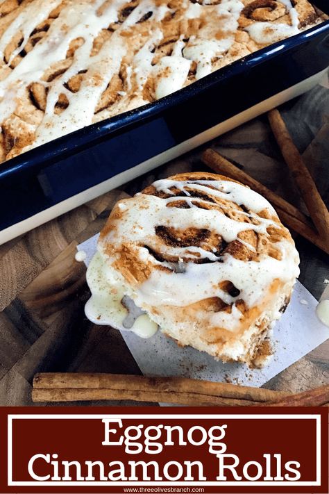 Eggnog Cinnamon Rolls, Creamy Eggnog, Brown Butter Frosting, Fluffy Cinnamon Rolls, Fun Breakfast, Homemade Eggnog, Brunch Recipe, Eggnog Recipe, Roll Recipes