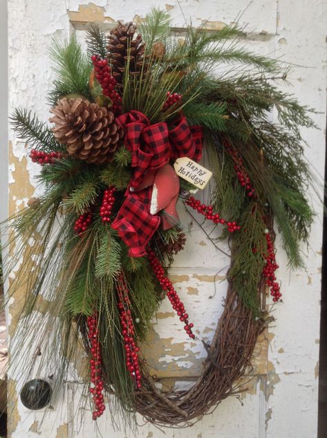 Large Christmas Wreath- Rustic Winter Wreath, Primitive Christmas Wreath, Cardinal Wreath by FlowerPowerOhio on Etsy https://www.etsy.com/listing/207130674/large-christmas-wreath-rustic-winter Oval Wreath, Large Christmas Wreath, Rustic Christmas Wreath, Xmas Wreaths, Primitive Christmas, Christmas Floral, Christmas Wreaths Diy, Winter Wreath, Christmas Door