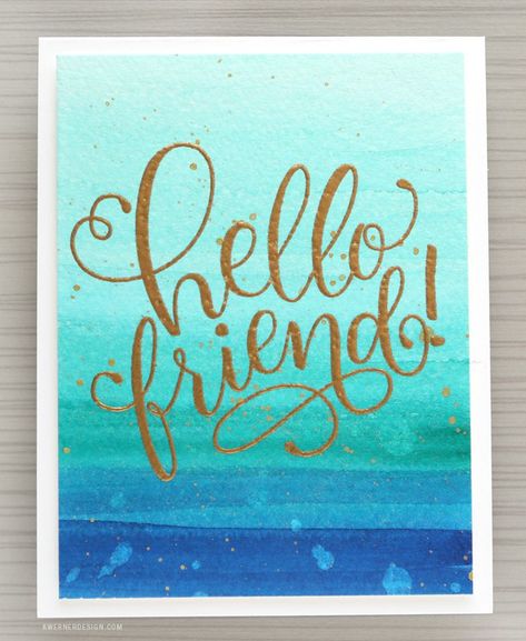 Easy & Simple Friend Card (Watercolor Background & Heat Embossing) Finetec Watercolor, Kristina Werner, Elephant Cards, Mama Elephant Cards, Card Backgrounds, Heat Embossing, Card Watercolor, Painted Background, Making Videos